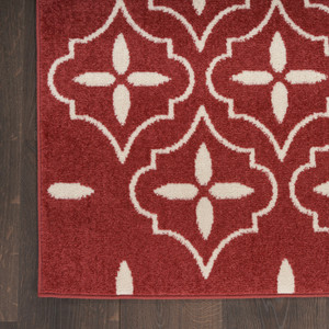 6' X 9' Brick Red And Ivory Geometric Indoor Outdoor Area Rug