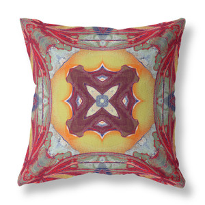26” Red Yellow Geo Tribal Indoor Outdoor Throw Pillow