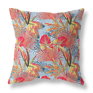 26” Crimson Yellow Tropical Indoor Outdoor Throw Pillow