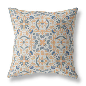 26” Gray Orange Paisley Indoor Outdoor Throw Pillow