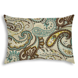 14" X 20" Brown And Teal Blown Seam Paisley Lumbar Indoor Outdoor Pillow - 606114089766 14" X 20" Brown And Teal Blown Seam Paisley Lumbar Indoor Outdoor Pillow - 606114089766