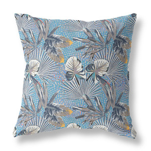 20” Gray Blue Tropical Indoor Outdoor Throw Pillow