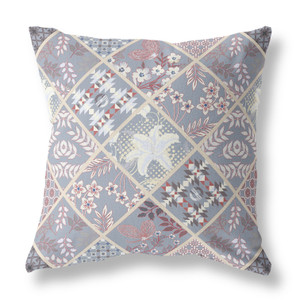 26” Gray Pink Patch Indoor Outdoor Throw Pillow