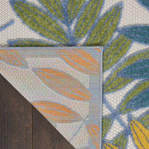 3' X 5' Ivory Yellow Orange Green And Blue Palm Leaf Indoor Outdoor Area Rug