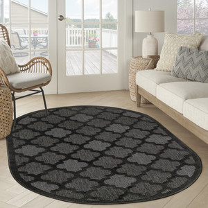 6' X 9' Charcoal And Black Trellis Indoor Outdoor Area Rug