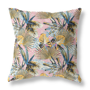 26” Gold Pink Tropical Indoor Outdoor Throw Pillow
