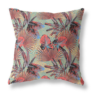 20” Red Yellow Tropical Indoor Outdoor Throw Pillow