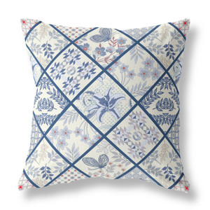 26” White Navy Patch Indoor Outdoor Throw Pillow