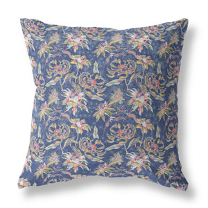 20” Blue Yellow Roses Indoor Outdoor Throw Pillow