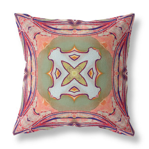 26” Magenta Green Geo Tribal Indoor Outdoor Throw Pillow