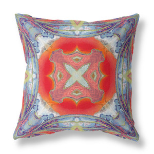 20” Blue Orange Geo Tribal Indoor Outdoor Throw Pillow