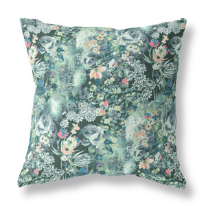 20" Green Black Springtime Indoor Outdoor Throw Pillow