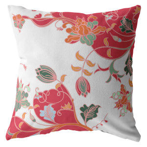 26" Red White Garden Indoor Outdoor Throw Pillow