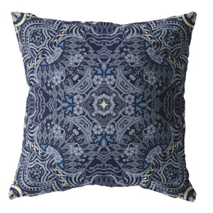 26” Indigo Boho Ornate Indoor Outdoor Throw Pillow
