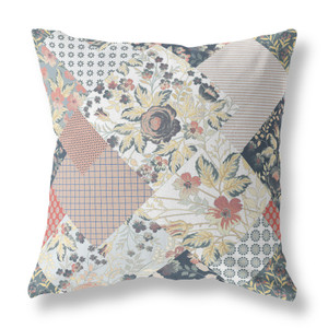 20" Peach Black Floral Indoor Outdoor Throw Pillow