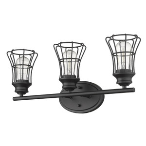 Three Light Matte Black Cage Wall Sconce - 808230013377
