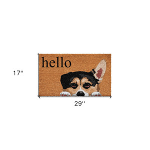 17" X 29" Natural Black and Brown Coir Welch Corgi Hello Outdoor Door Mat - 608219328450