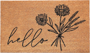 24" X 36" Natural and Black Coir Floral Hello Outdoor Door Mat - 608219349271