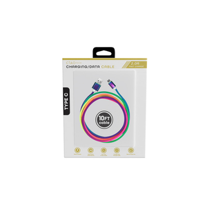 2A 10 ft Rainbow Rounded -TYPE C  USB Cable - 194162002566