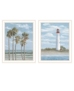 Set Of Two Cape May Lighthouse And Palm Trees White Framed Wall Art - 880016743920
