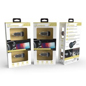 2 Pack Dual Port Car Charger- Type C & USB- Black - 194162005697