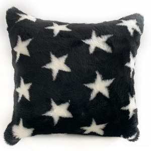 Plutus Black and White Stars Soft Animal Faux Fur Luxury Throw Pillow