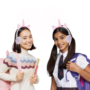 Sparkle-Style CAT Unicorn  LIGHT UP LED Over Ear Wired Headphones- White/Purple