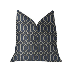 Plutus Midnight Padlock Blue, Black and Beige Luxury Throw Pillow