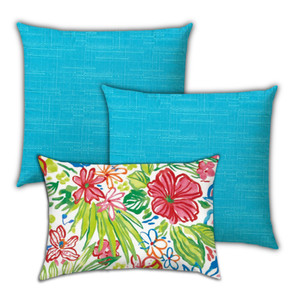 Set Of Three 18" X 18" Red And Blue Zippered Floral Throw Indoor Outdoor Pillow - 606114102632 Set Of Three 18" X 18" Red And Blue Zippered Floral Throw Indoor Outdoor Pillow - 606114102632