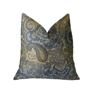 Plutus Myrtle  Navy Blue and Taupe Handmade Luxury Pillow