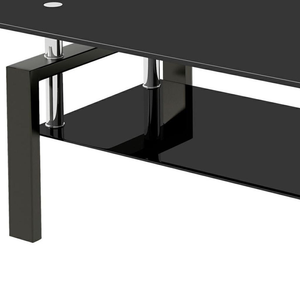 39" Black Glass and Steel Coffee Table With Shelf