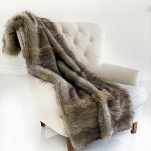 Plutus Gray Wolverine Pelage Plush Handmade Luxury Faux Fur Throw