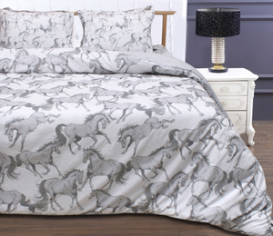 AWST Int'l "Lila" Elegant Horse Comforter Set- White w/ Gray- Twin