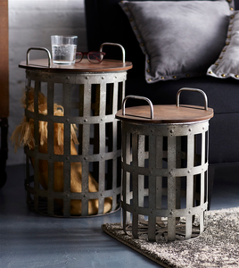 Side Tables (Set of 2) 15.5"H, 20.25"H Metal/Wood