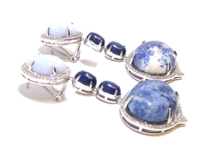 Sodalite, Blue Lace Agate & Lapis Lazulie Earringst, 925 Sterling Silver