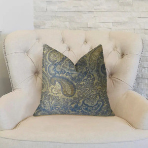 Plutus Myrtle  Navy Blue and Taupe Handmade Luxury Pillow