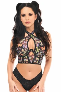 Lavish Butterflies Mesh Underwire Cincher with Built In Halter Top