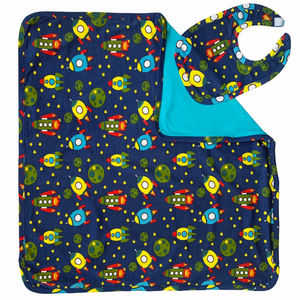 AnnLoren Baby Toddler Boy Space Ship Blanket & Bib Gift Set 2 piece Knit Cotton