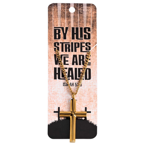 Necklace By His Stripes Gold Mens Cross