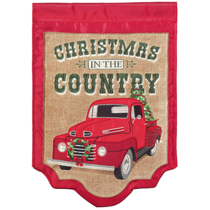 Truck Christmas In Cntry Flag Burlap