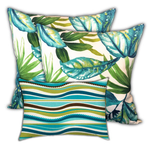 Set Of Three 18" X 18" White And Green Zippered Tropical Throw Indoor Outdoor Pillow - 606114102755 Set Of Three 18" X 18" White And Green Zippered Tropical Throw Indoor Outdoor Pillow - 606114102755