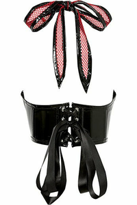 Lavish Vinyl & Fishnet Halter Top Underwire Cincher