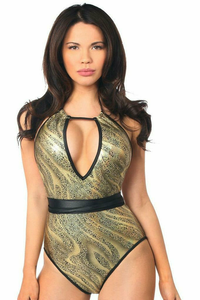 Metallic One-Piece Pucker Back Swimsuit with Removable Belt