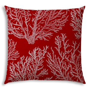 17" X 17" Red And White Corals Blown Seam Coastal Lumbar Indoor Outdoor Pillow - 606114090724 17" X 17" Red And White Corals Blown Seam Coastal Lumbar Indoor Outdoor Pillow - 606114090724