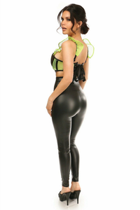 Lavish Fishnet & Faux Leather Underwire Bustier Top with Removable Ruffle Sleeves