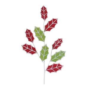 Glittered Fabric Holly Spray