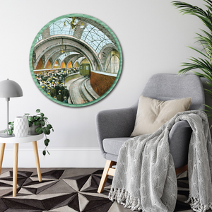 Courtside Market City Hall Loop Station NYC Postcard Circular Wood Decor