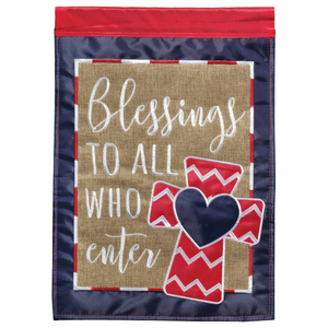 Blessings To All Who Enter Burlap Garden Flag