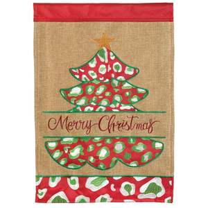 Merry Christmas Tree Burlap Double Applique Garden Flag