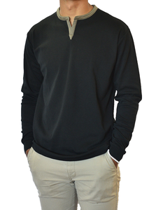 Long Sleeve Henley Slit Collar